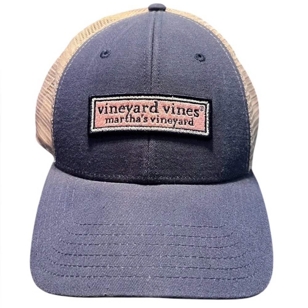 Vineyard Vines Martha's Vineyard Trucker Hat - Navy Blue & Tan Mesh